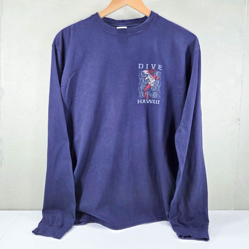 Crazy Shirts Hawaii Dive Long Sleeve Navy Graphic T Shirt Sz M
